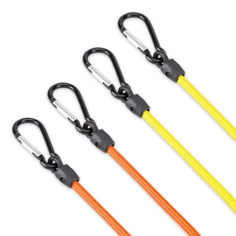 Certified Carabiner Bungee Cord Kit with Hooks, Assorted Sizes, 4-pk