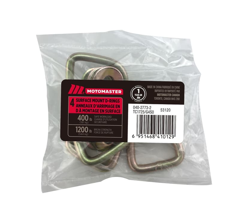 MotoMaster 1,200-lb Light Duty D-Ring, Surface Mountable, 4-pk