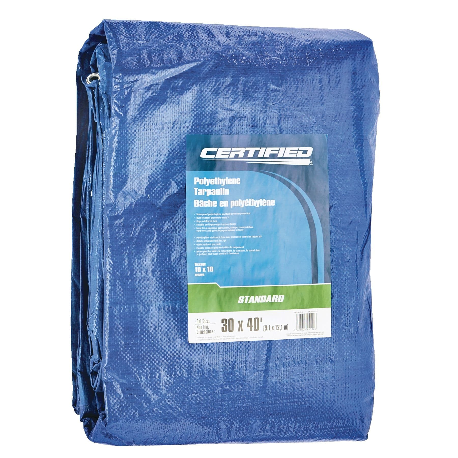 Certified Standard Polyethylene Tarpaulin, Waterproof, 30-ft x 40-ft