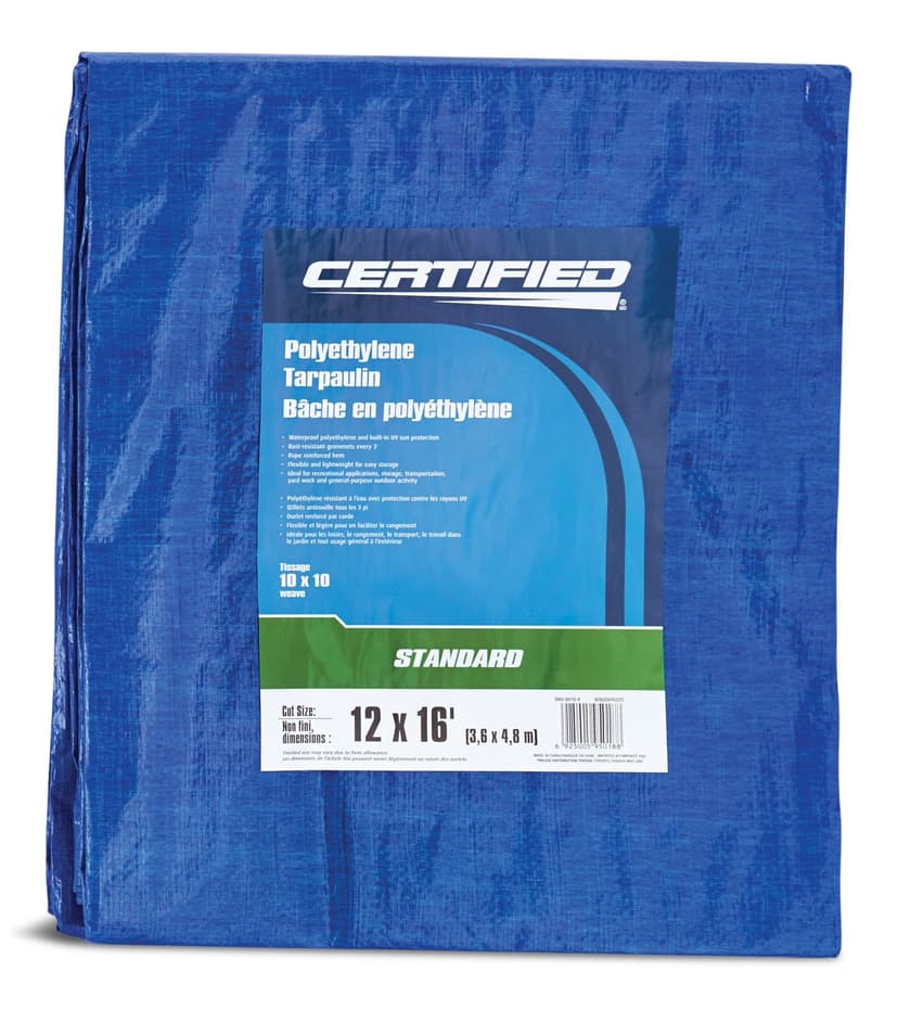 Certified Standard Duty Poly Tarp, Waterproof, 12-ft x 16-ft