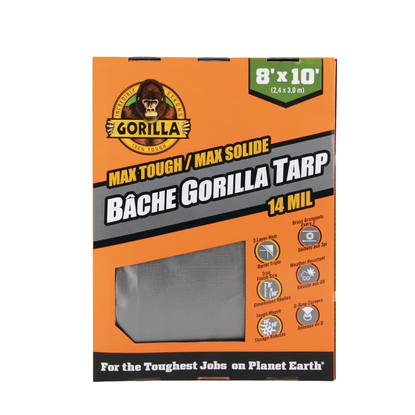 Gorilla Premium Max Tough Heavy-Duty Tarp, 14-Mil, 8-ft x 10-ft, Grey