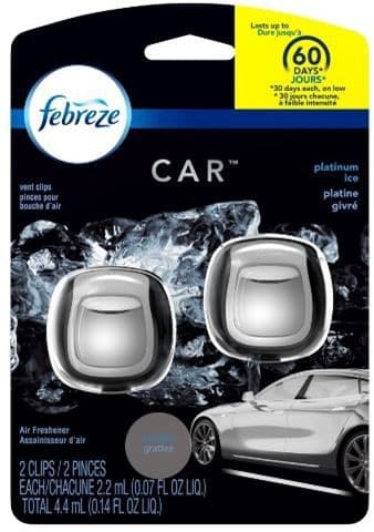 Febreze Car Air Freshener Vent Clip Platinum Ice Scent, .07 oz, 2 Count