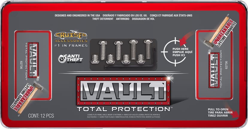 Red Vault License Plate Frame with Clear Shield