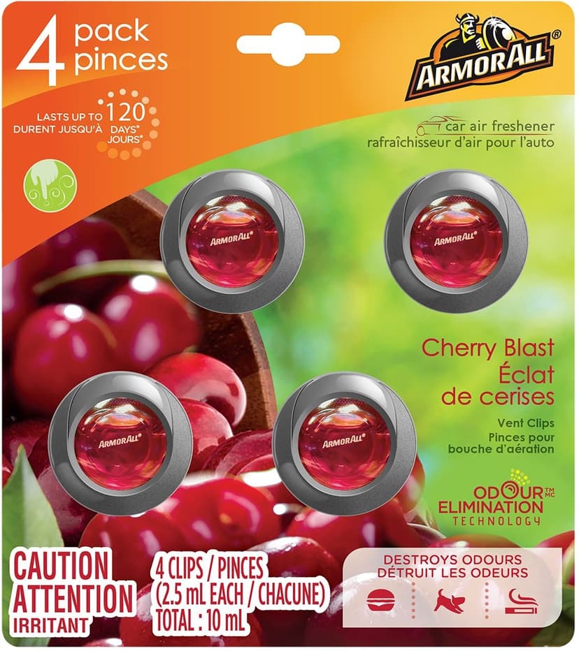 Armor All Vent Clip Car Air Freshener, Cherry Blast, 4-pk