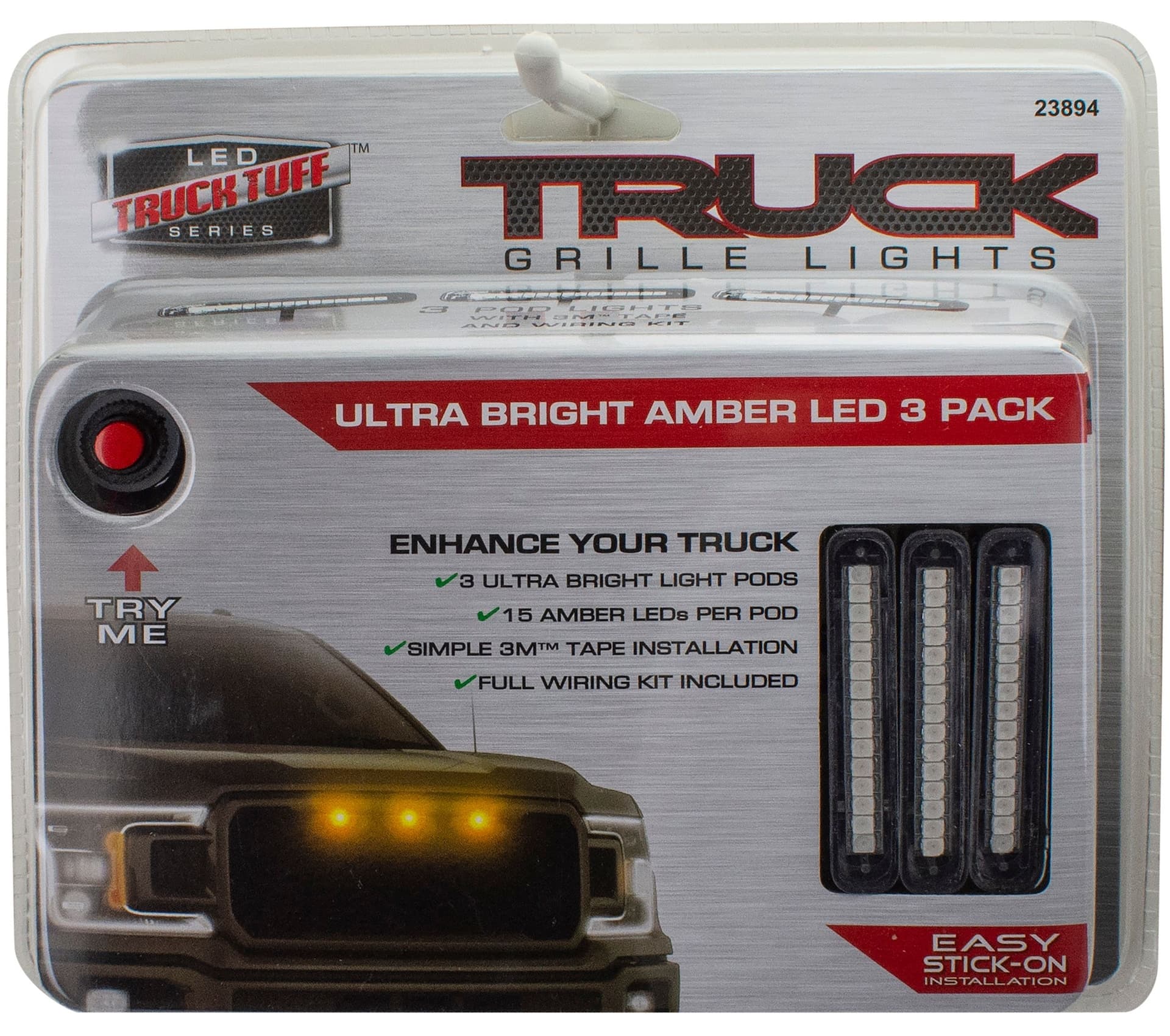 Custom Accessories Truck Tuff Stick-On Ultra-Bright Amber Grill Lights, 3-pk