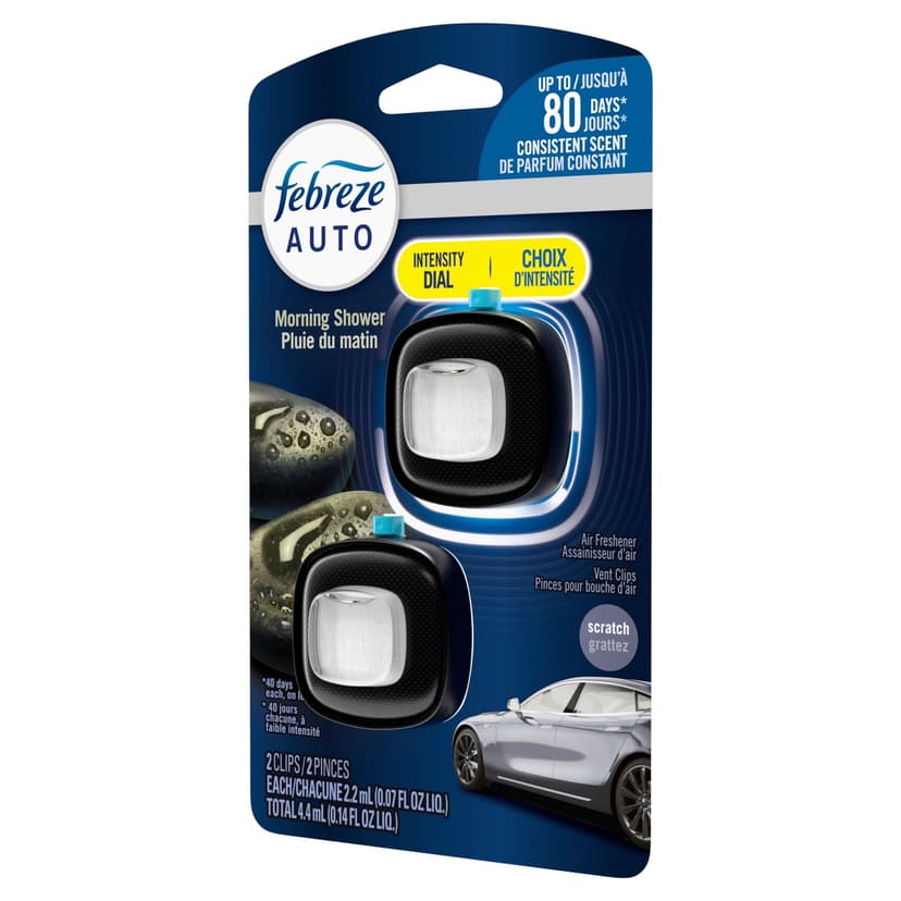 Febreze AUTO Air Freshener Vent Clip Morning Shower Scent, 2.2 mL, Pack of 2