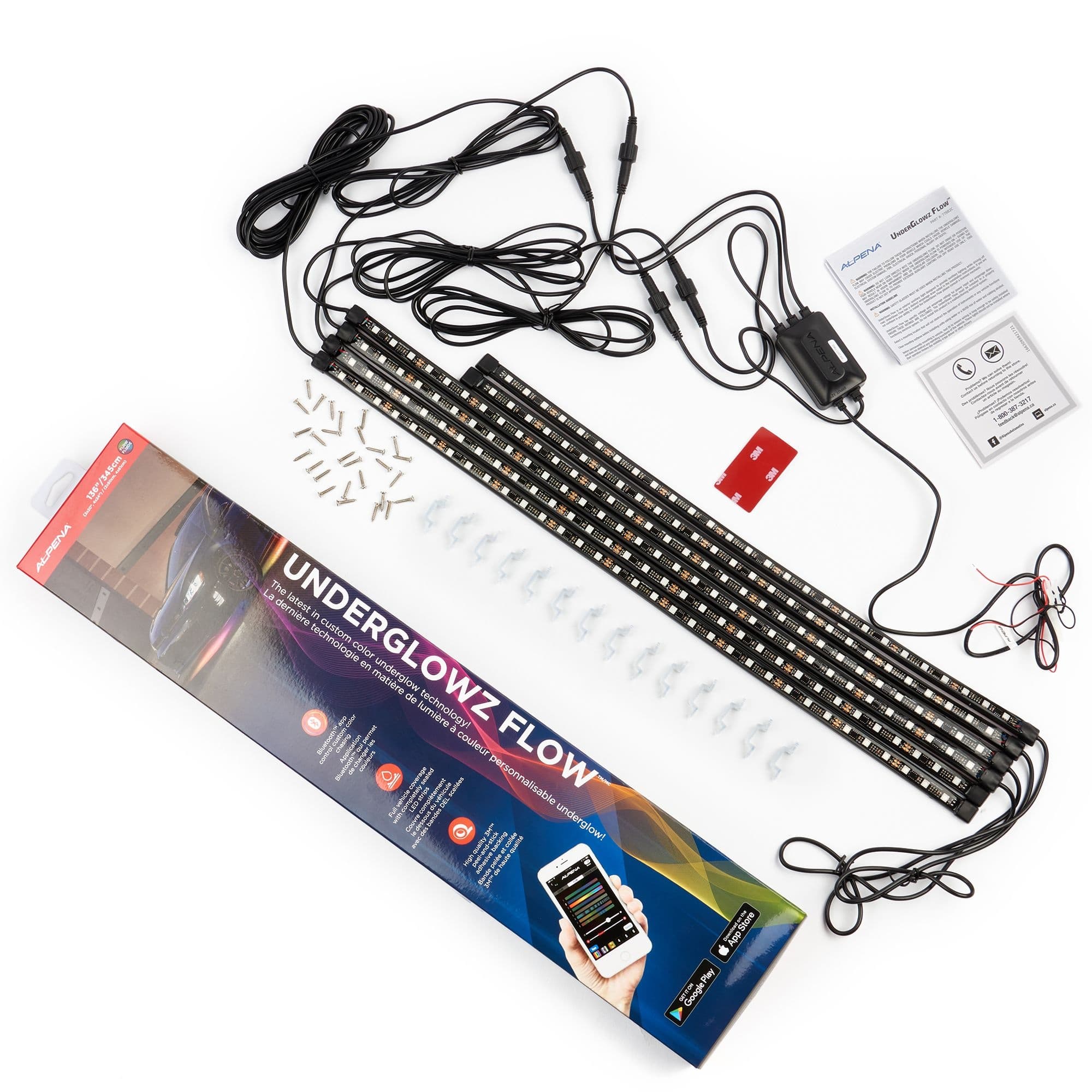 Alpena UnderGlowz RGB 12V LED Bluetooth App-Controlled Light Strip Kit, Waterproof, Multi-Colour