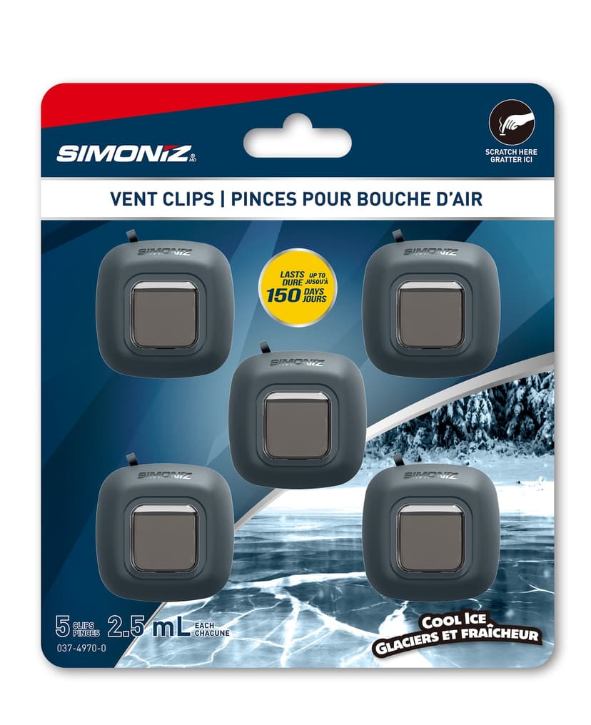 Simoniz Vent Clip Car Air Freshener, Cool Ice Scent, 5-pk