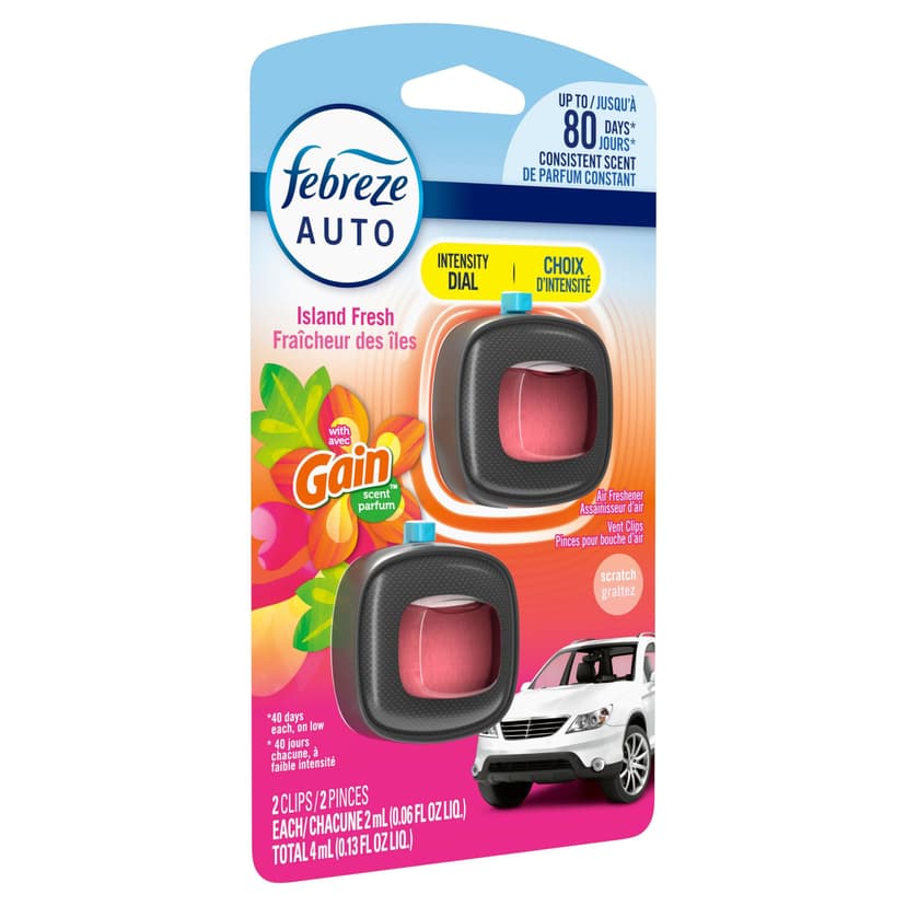 Febreze Car Air Freshener Vent Clip Gain Island Fresh Scent, 2-mL, 2-ct