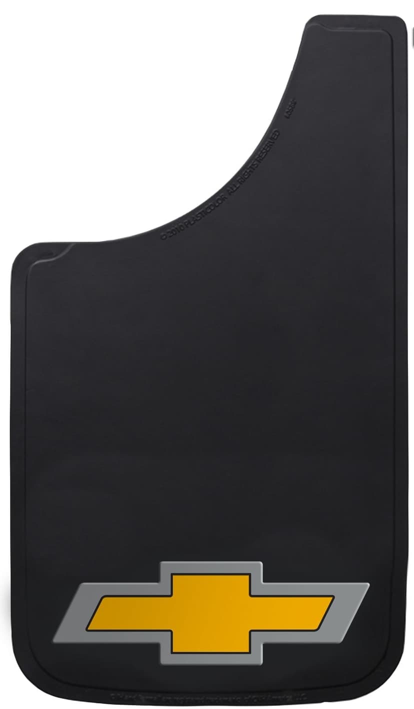 Chevy Licensed Mud Guards, 11 x 19-in, Universal, 2-pk, Black with Logo