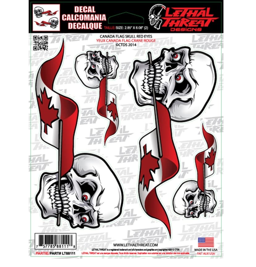 Canada Flag Skull Decals, 6-in x 8-in