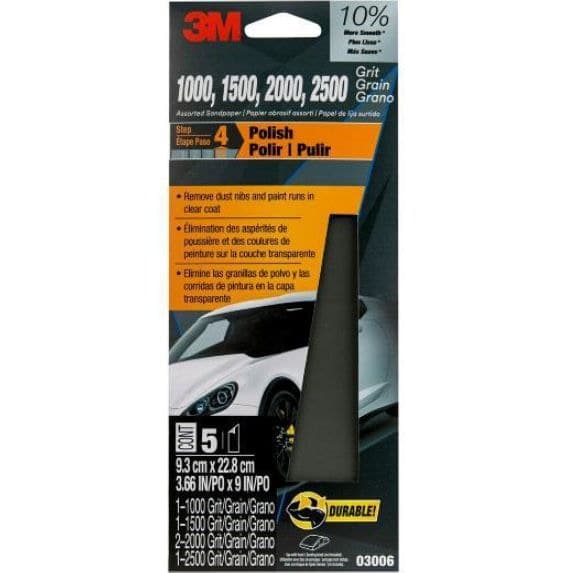 3M Automotive Wetordry™ Sandpaper, 3-2/3-in x 9-in, Assorted Grits, 5-pc