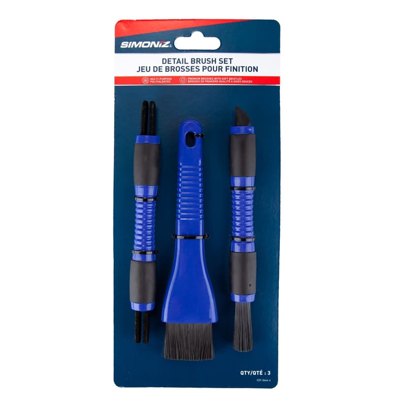 SIMONIZ Car Wash Multi-Purpose Auto Interior Detail Brush Set, Blue/Black, 3-pc