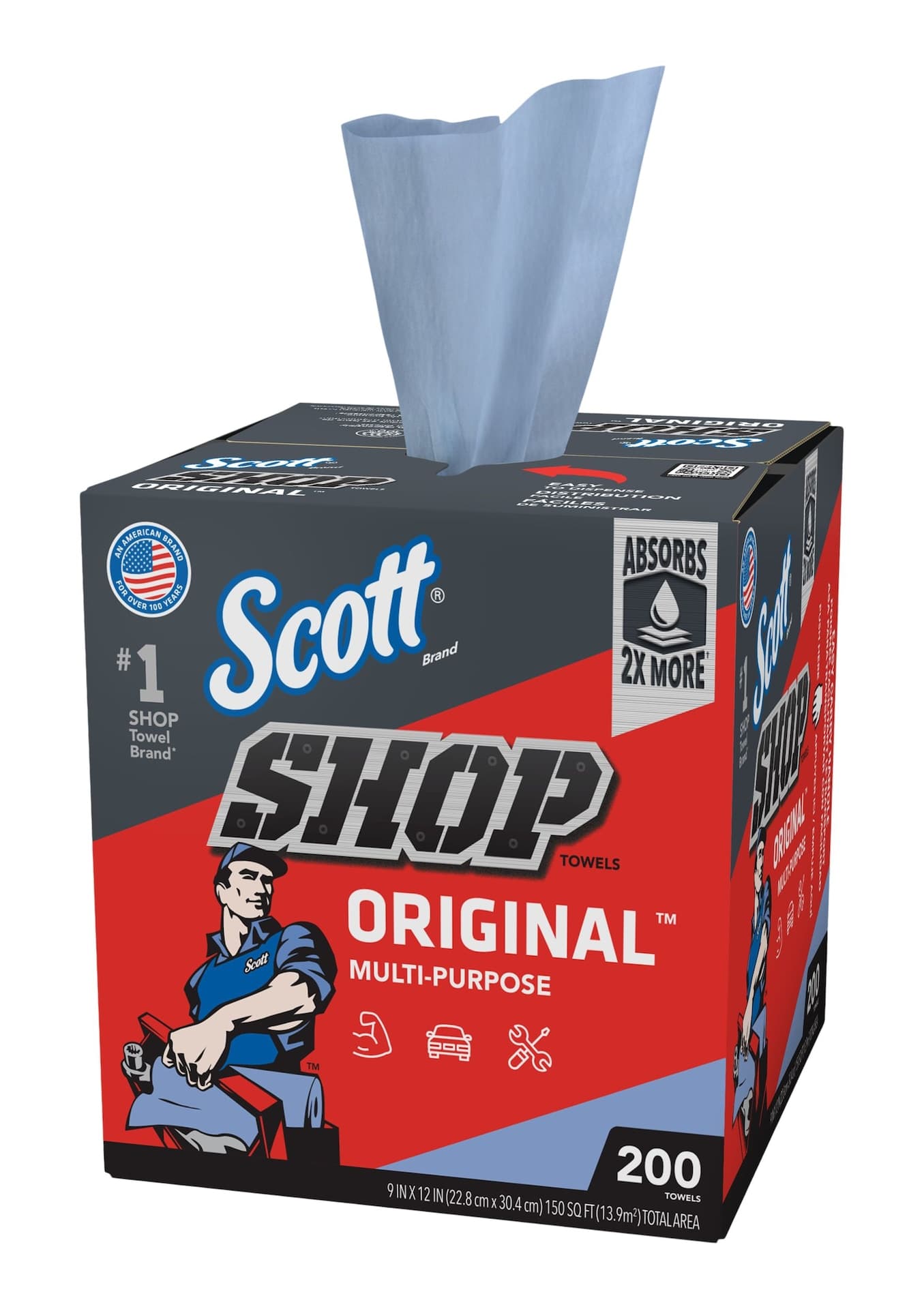 Scott Multi-Purpose Shop Paper Towels, 10 x 12-in, Blue, 200-pk