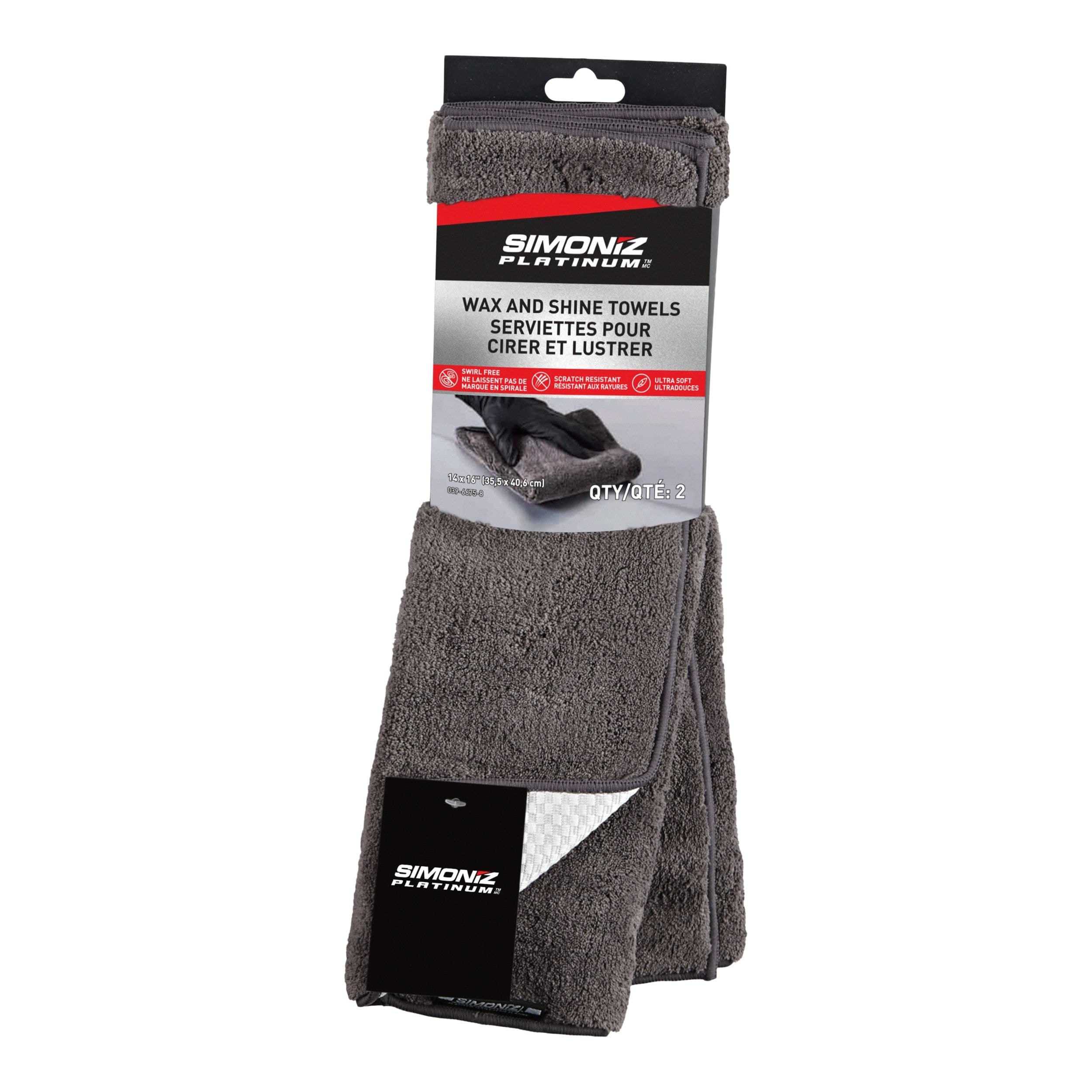 Simoniz Platinum 2-in-1 Wax & Shine Towels, 14-in x 16-in, Grey, 2-pk