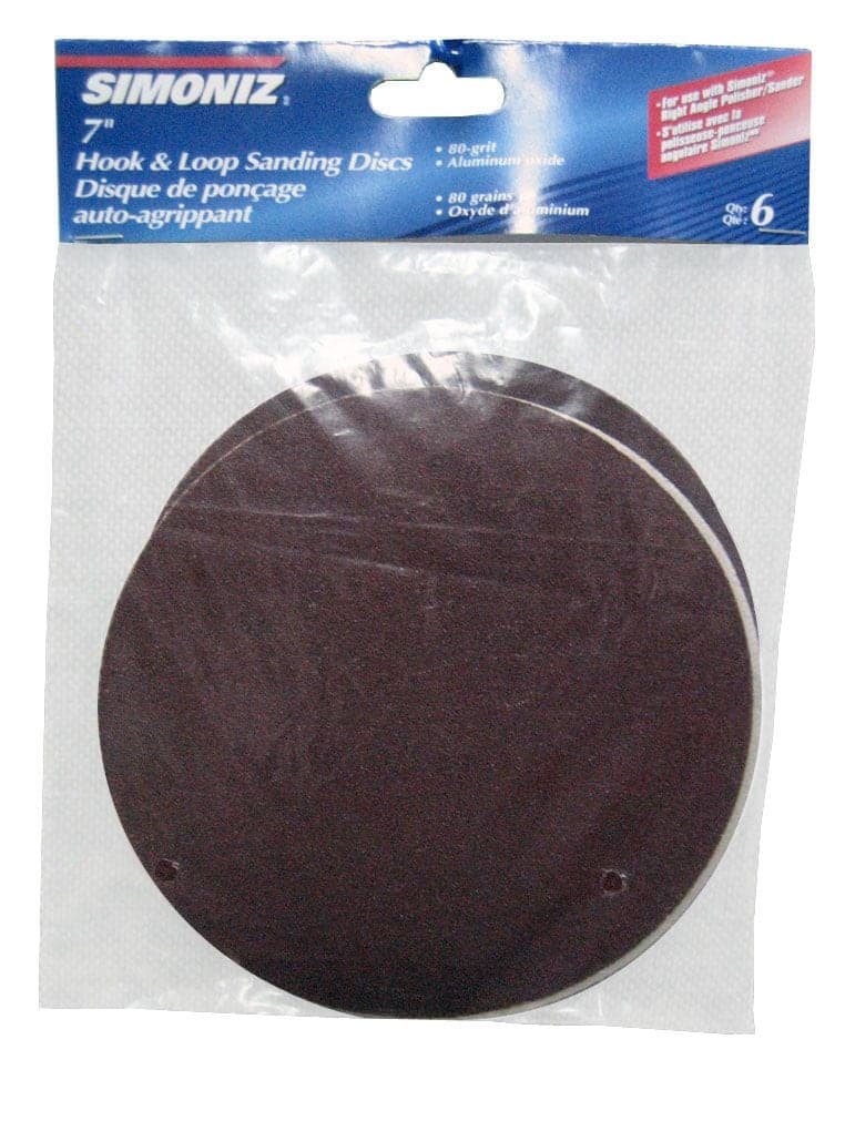 SIMONIZ 80-Grit Hook & Loop Sanding Discs, 7-in, Brown, 6-pk, for use with SIMONIZ 7'' (CT# 039-9013-6)