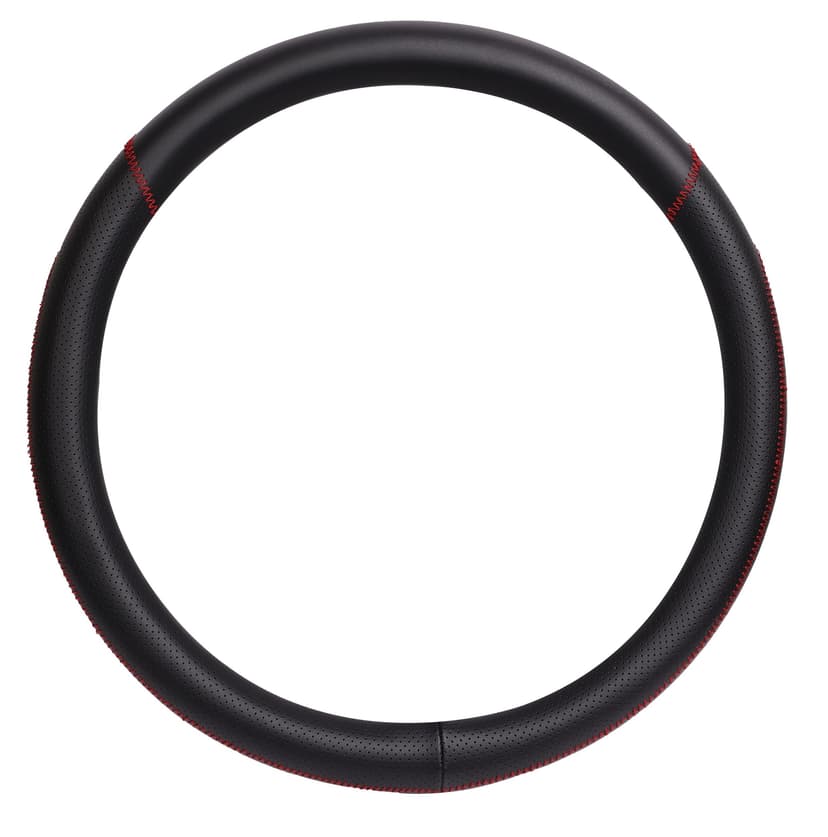 AutoTrends Genuine Leather Red Piping Steering Wheel Cover