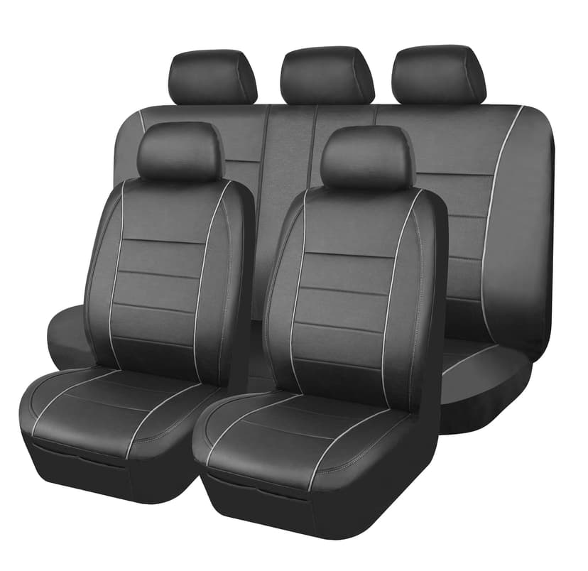 AutoTrends Faux Leather Complete Seat Cover Set for Back Bench Seat, Black