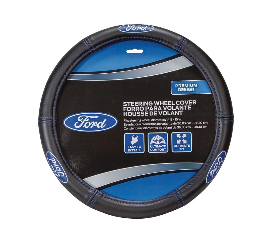 Ford Deluxe Vinyl Steering Wheel Cover, Black/Blue