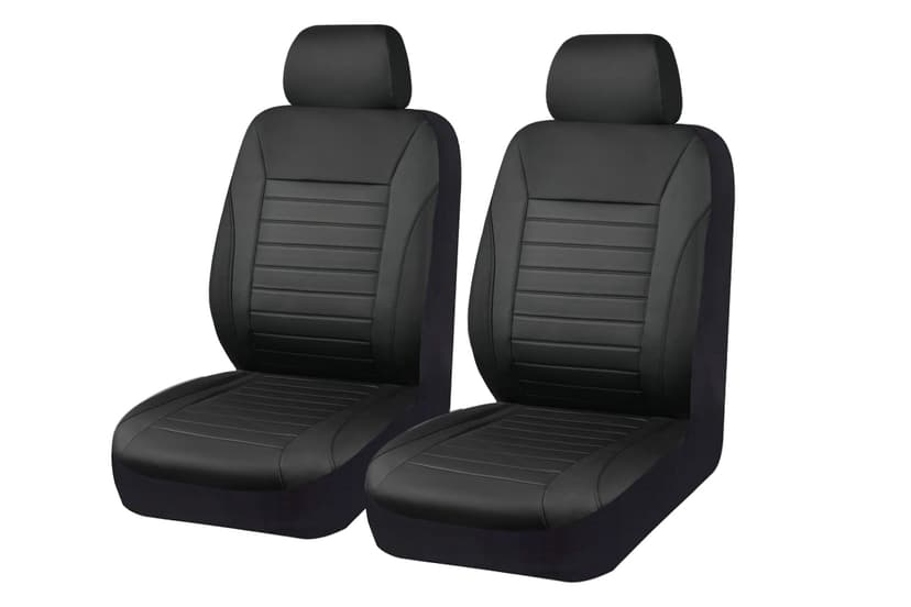 AutoTrends Embossed Premium Stripe Seat Cover, Leather, Black, 2-pk