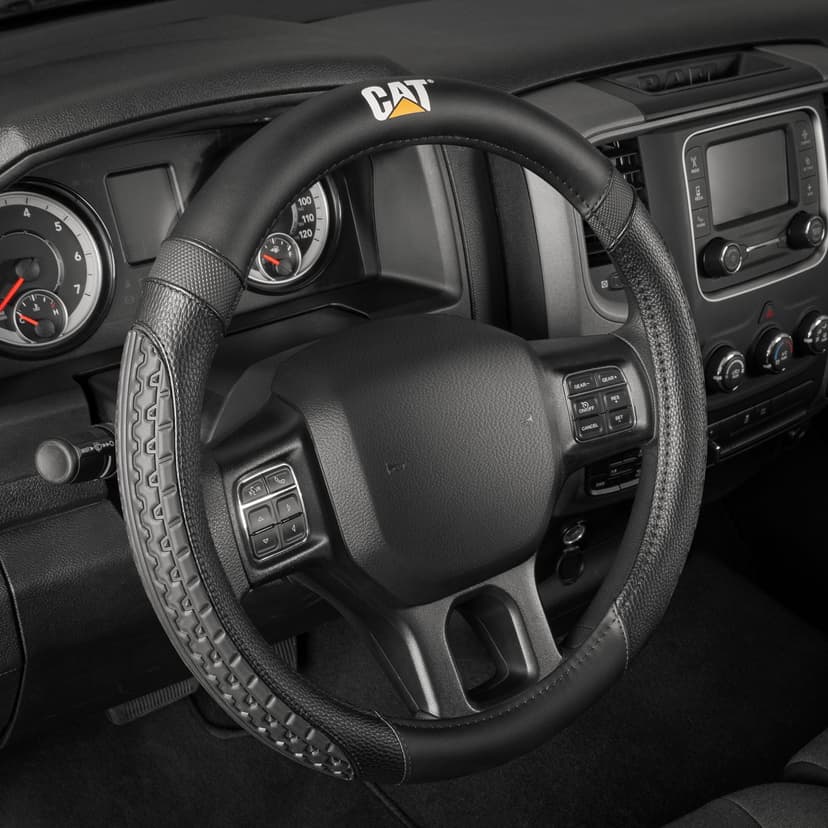 CAT Tire Tread Sporty Grip Steering Wheel Cover, Black