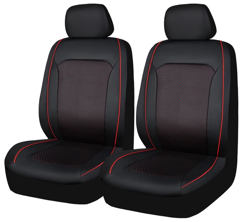 AutoTrends Faux Leather Perforated Sport Seat Covers, Black/Red, 2-Pk