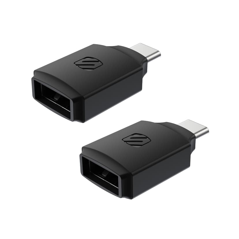 Scosche USB-C to USB-A Adapter, Fast Data Transfer Speeds, Apple® Carplay™ Compatible, Black, 2-pk