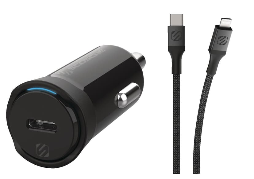 Scosche Powervolt™ PD20 Car Charger with Cable & Power Delivery 3.0 Charge, Black