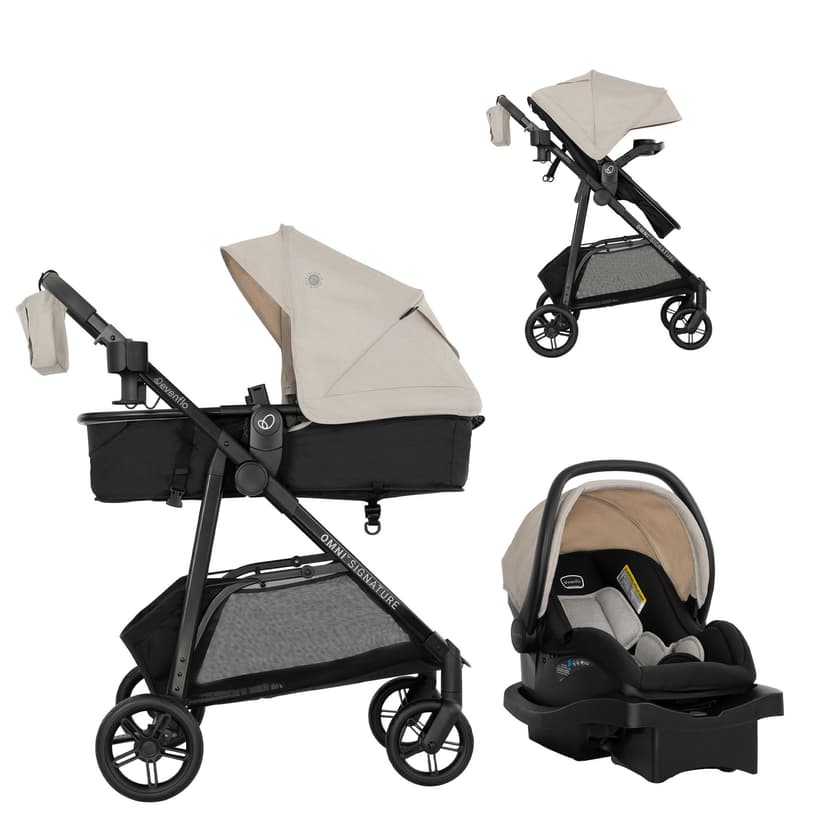 Evenflo Omni Signature Modular Travel System with LiteMax Sport Rear-Facing Infant Car Seat, Coastal Coffee