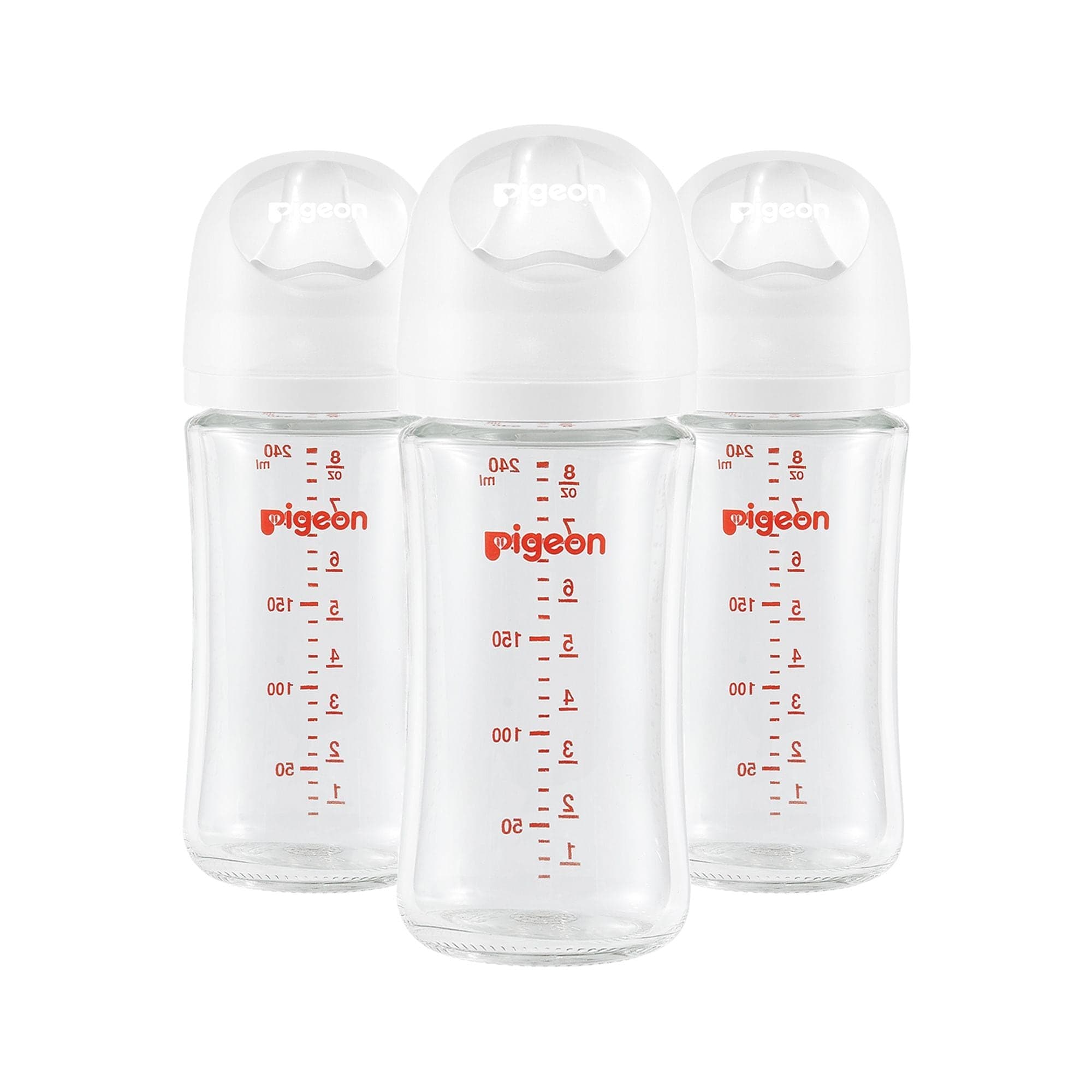 Pigeon Glass Bottle with Silicone Nipple (M), 8-oz, 3 Months+, 3-pk
