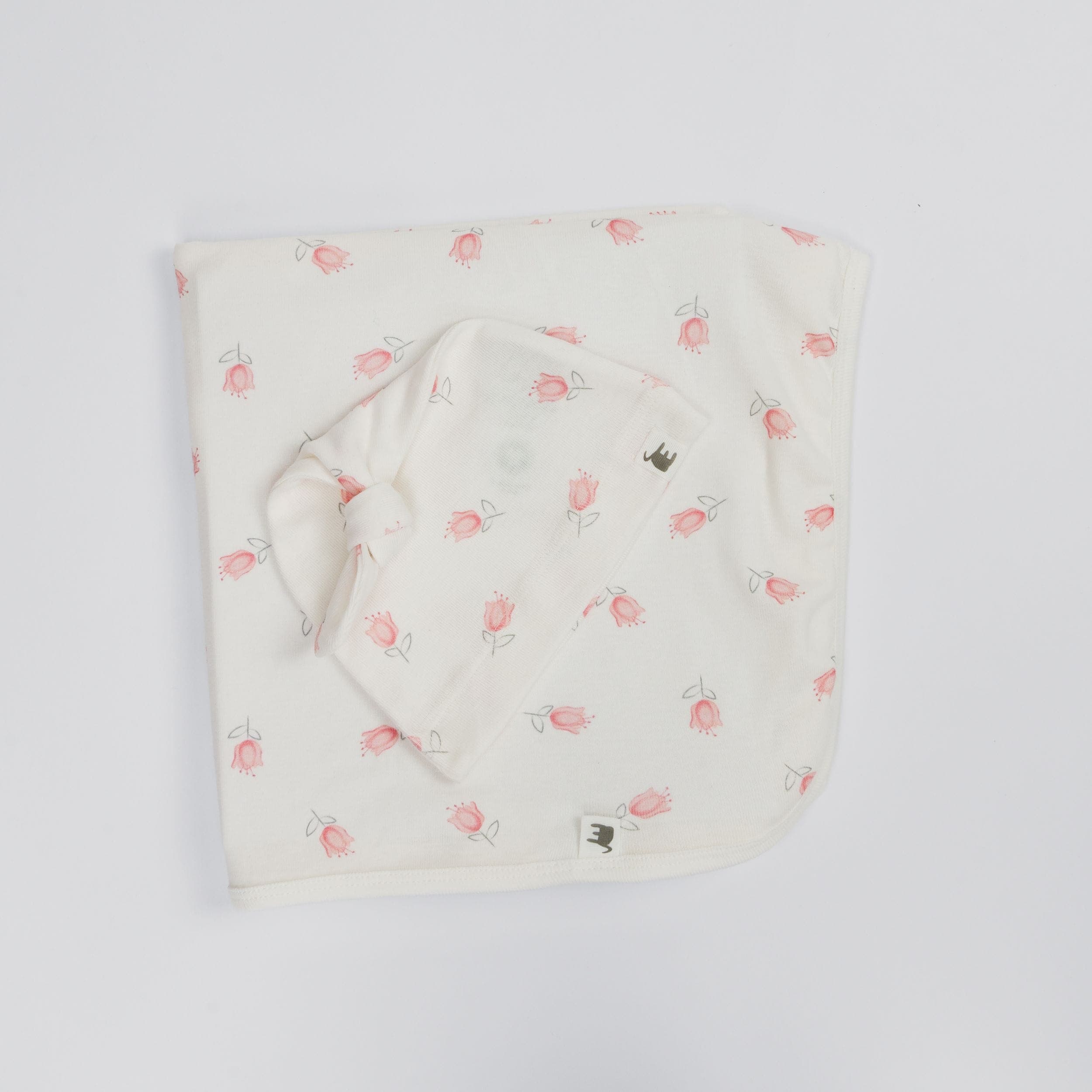 The Elk Baby Tulip Print Premium Organic Cotton Blanket and Beanie Set