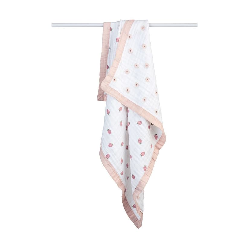 Lulujo 3-Ply Daisies & Strawberry Reversible Muslin Blanket