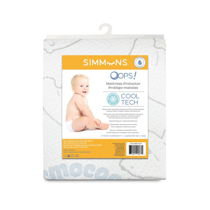 Simmons OOPS! Hypoallergenic Waterproof CoolTech Crib Mattress Protector, 52-in