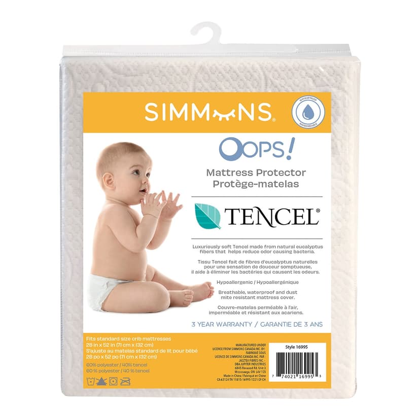 Simmons OOPS! Hypoallergenic Waterproof Tencel Crib Mattress Protector, 52-in