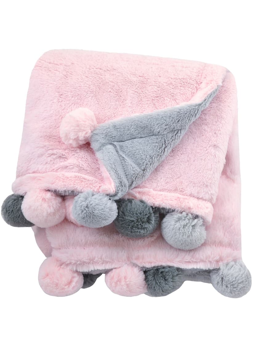 Just Born Cuddle Plush Pom Pom Blanket, Pink