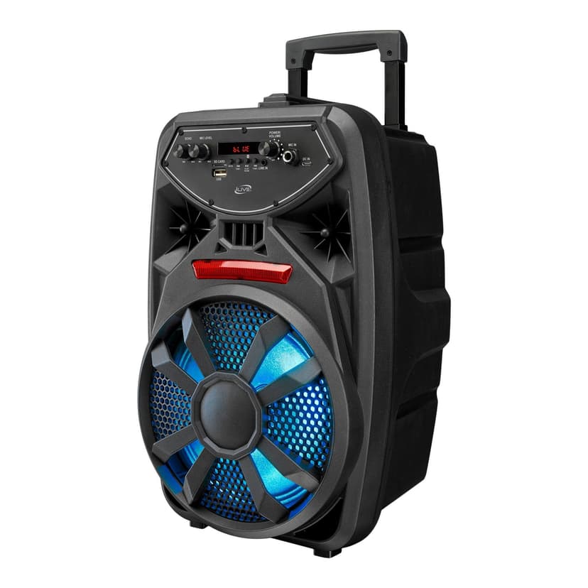 iLive Wireless Bluetooth Wheeled Tailgate Party Speaker with LED Lights & FM Radio, Black