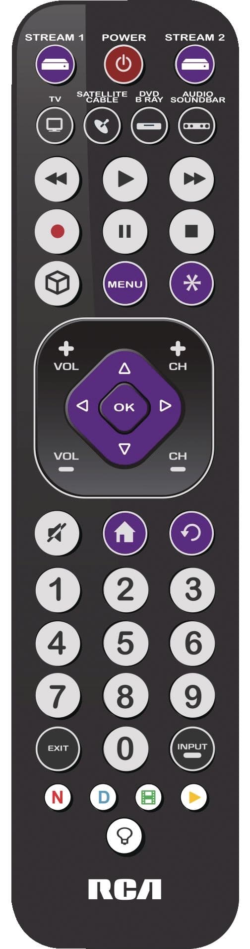 RCA 6-Device Rechargeable Ultra Thin Universal Remote Control, Black