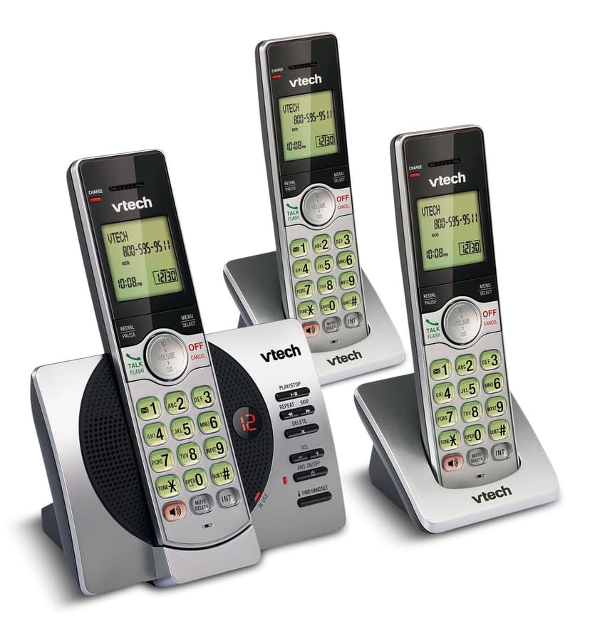 VTech DECT 6.0 Cordless Phones with Digital Answering System, 3 Handsets, Silver/Black