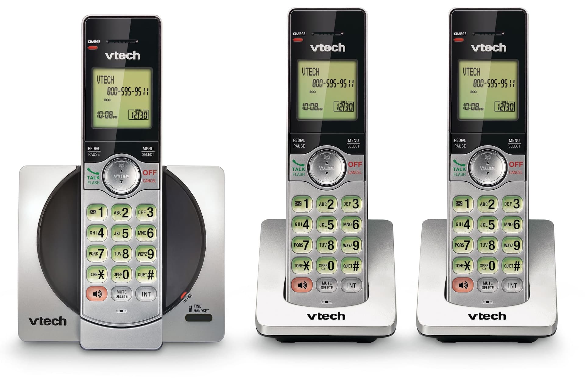 VTech DECT 6.0 Cordless Phone System with Caller ID, 3 Handsets, Silver/Black