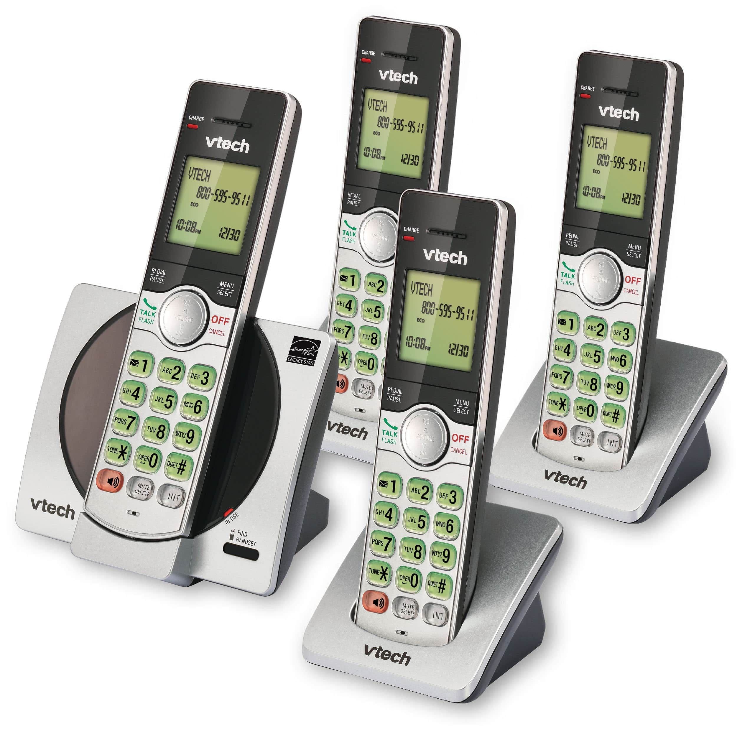 VTech DECT 6.0 Cordless Phone System with Caller ID, 4 Handsets, Silver/Black