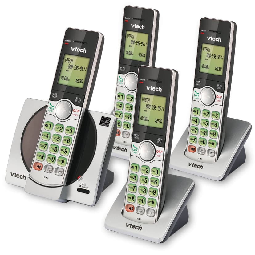VTech DECT 6.0 Cordless Phone System with Caller ID, 4 Handsets, Silver/Black