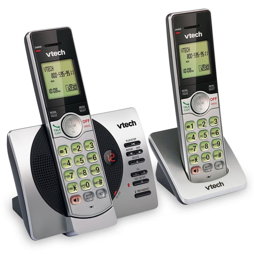 VTech DECT 6.0 Cordless Phones with Digital Answering System, 2 Handsets, Silver/Grey