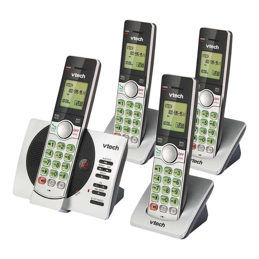 VTech DECT 6.0 Cordless Phones with Digital Answering System and Caller ID/Waiting, 4 Handsets, Silver/Black