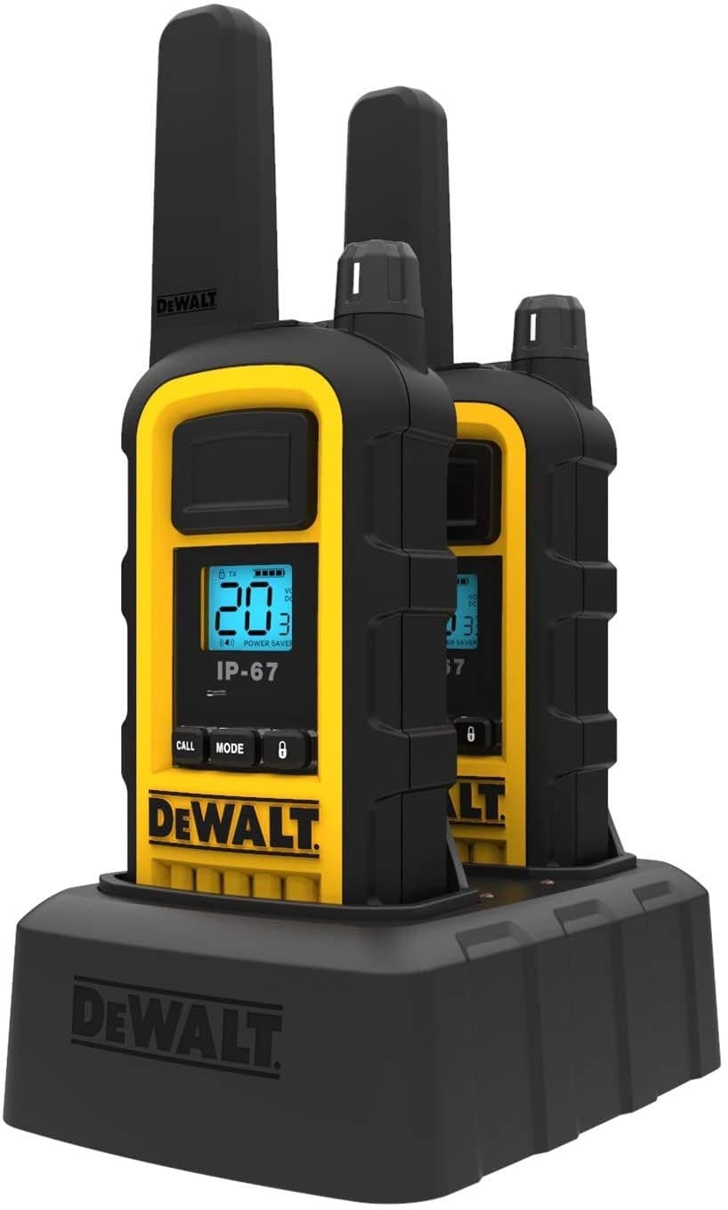 DEWALT Heavy Duty DXFRS800 GMRS Walkie Talkie with Surveillance Headset, 2-pk