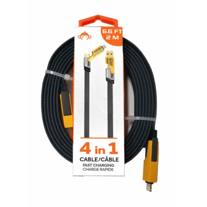 Monkeyz 4-in-1 Fast Charging Cable with Metal 18k Plated Connectors, 6'