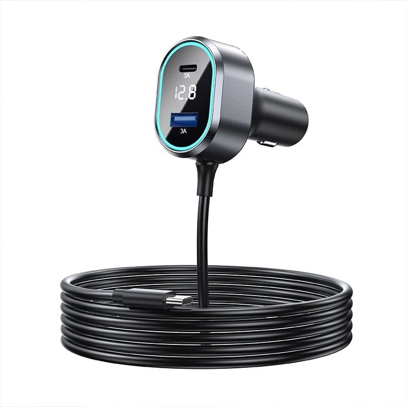 Bluehive 45W 2-Port USB Car Charger with USB-C Cable Connector, Compatible with Most Devices, Black