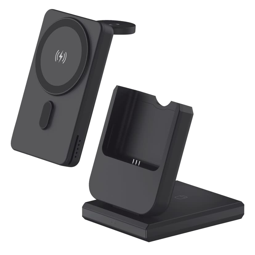Bluehive 4-in-1 MagSafe® Compatible Wireless Charging Station with 5,000mAh PD Power Bank, Compatible with Most Devices, Black
