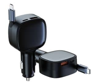 Bluehive Compact Retractable USB-A/USB-C Dual Car Charger, 50W