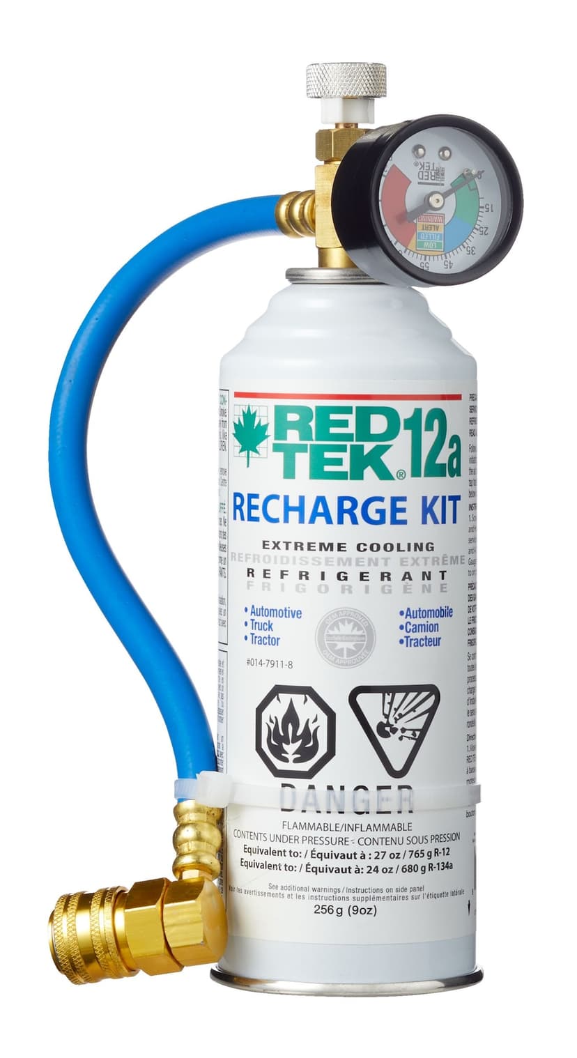 RED TEK R12a A/C Natural Refrigerant Supercharger Cooling Recharge Kit with Gauge, Installation Hose & Low Side Coupler, 9-oz