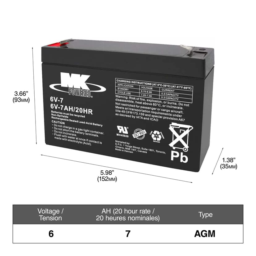 MK Battery 6-Volt 7 Ah SLA Battery